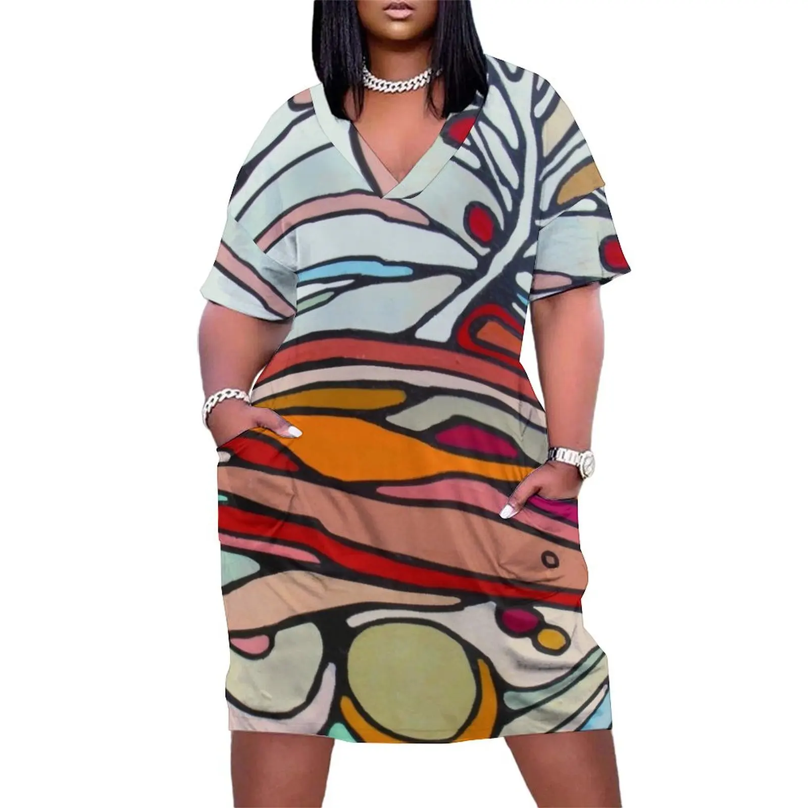 

Shifting Scapes Loose Pocket Dress summer women's dress 2025 beach dress