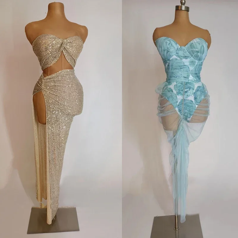

Женское праздничное платье, сексуальные вечерние платья с блестками, синий сетчатый наряд для выпускного вечера, праздничная одежда, сценический костюм XS7258