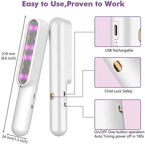 ZK20 Dropshipping UV Light Wand 7 W High PowerTravel USB Rechargeable Portable Handheld UV Flashlight Wand Lamp Flashlight