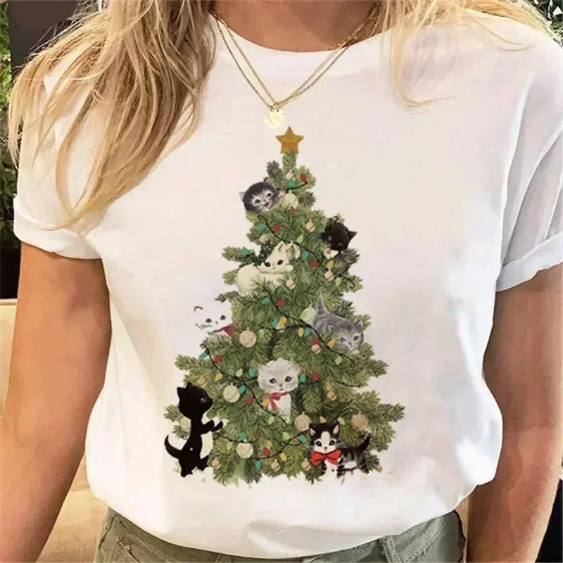 

Small Versatile 90s Harajuku Women's New Year Cartoon Holiday Happy Christmas Print T-shirt Top Travel T-shirt Women's Graphic T