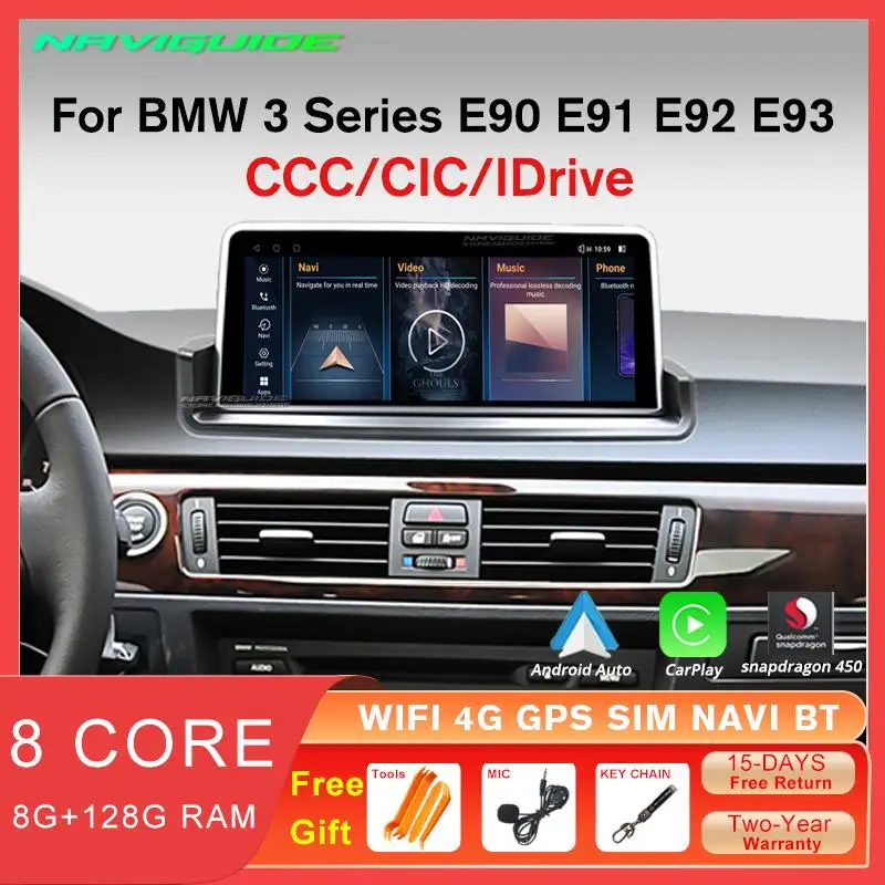 NAVIGUIDE 10.25'' Android12 Car Radio For BMW 3 Series E90 E91 E92 E93 2005-2012 4G Multimedia GPS Navigation Carplay Screen