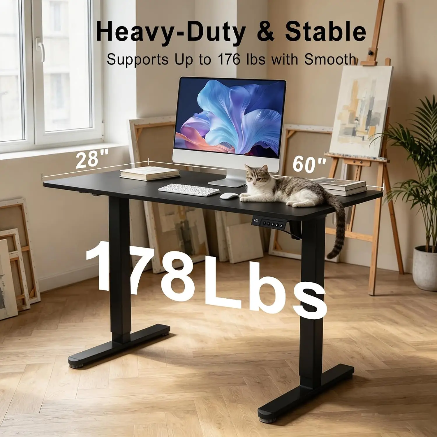 Electric Standing Desk, 60x28 Inches Height Adjustable Sit Stand up Desk with 3 Memory Presets & Child Lock, Quiet, Customized