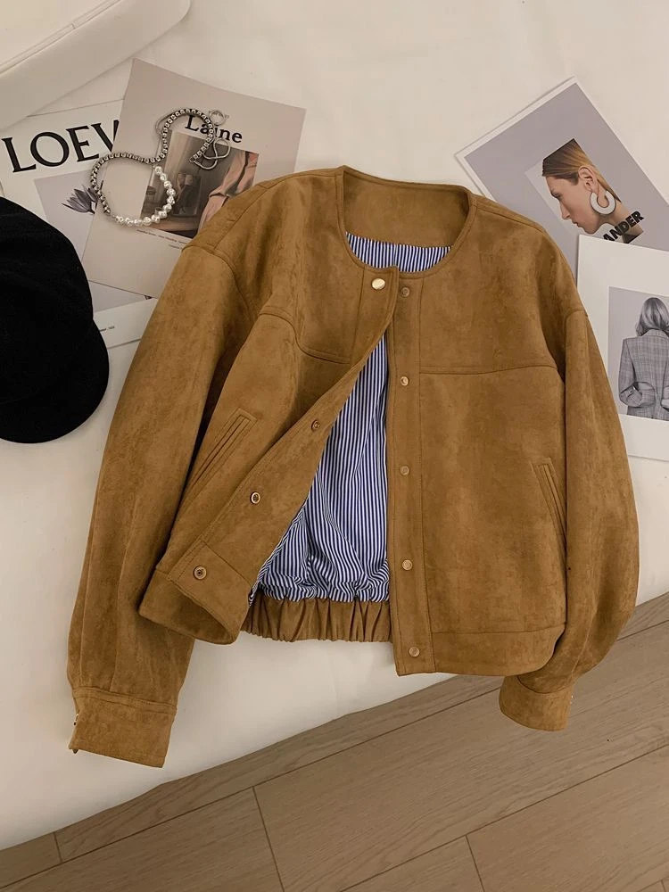 Deerskin Fleece Short Coat Women\'s Korean Foreign Style Fashion Jacket Top Autumn New Baseball Jersey Versatile