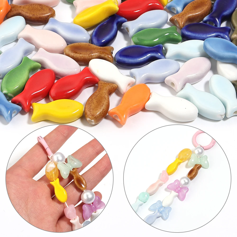 6pcs Colorful Small Fish Ceramic Beads Charms Spacer Loose Beads For Jewelry Making DIY Necklace Bracelet Keychain Accessories