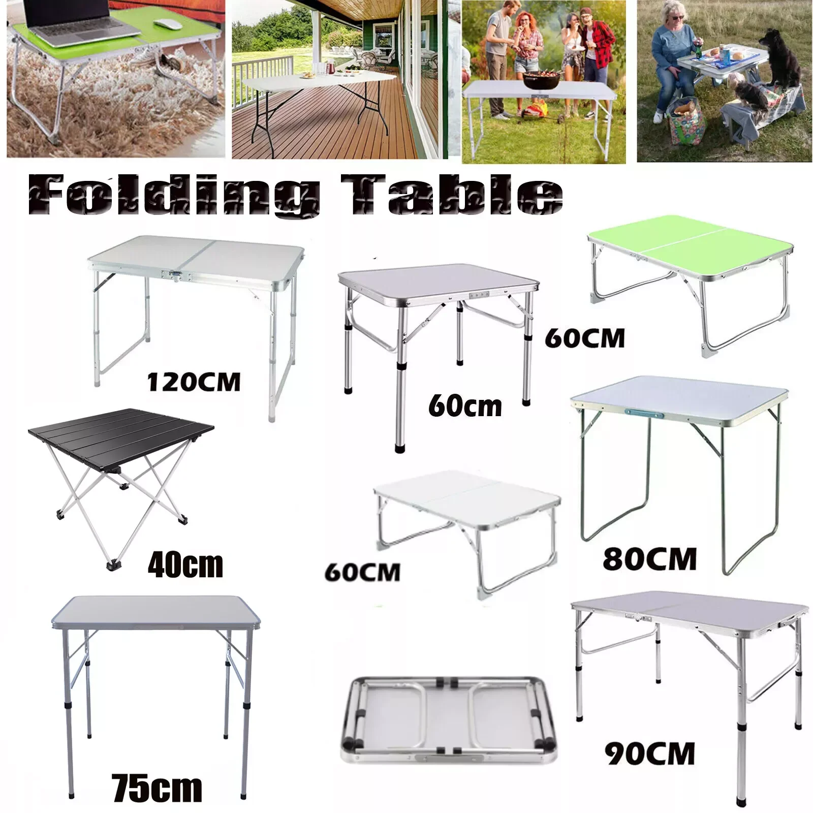 DayPlus Adjustable Height Folding Table, Aluminium Foldable Portable Camping Picnic for Outdoor Indoor Kitchen Garden BBQ Party