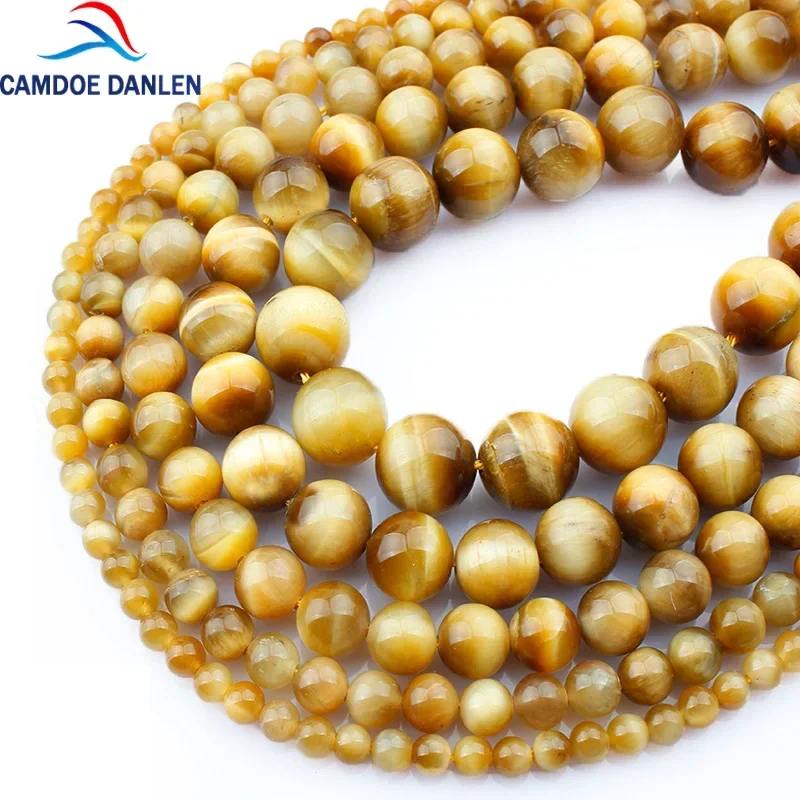 

CAMDOE DANLE Natural Stone Beads Golden Tiger Eye Round Bead 4 6 8 10 12mm Fit DIY Bracelet&Necklace Jewelry Making