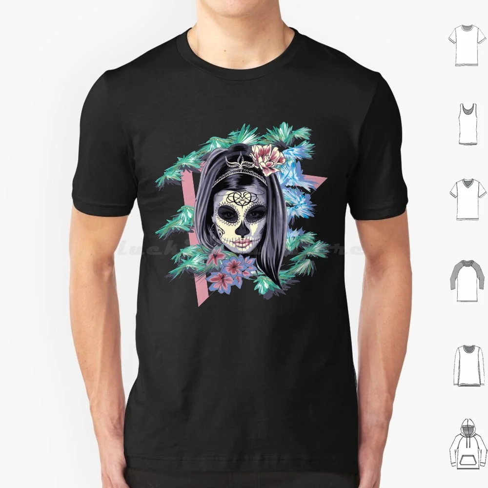 Los Muertos-Mexico T Shirt Big Size 100% Cotton Mexico World Girl Muerto Dead Face Skull Flour Makeup