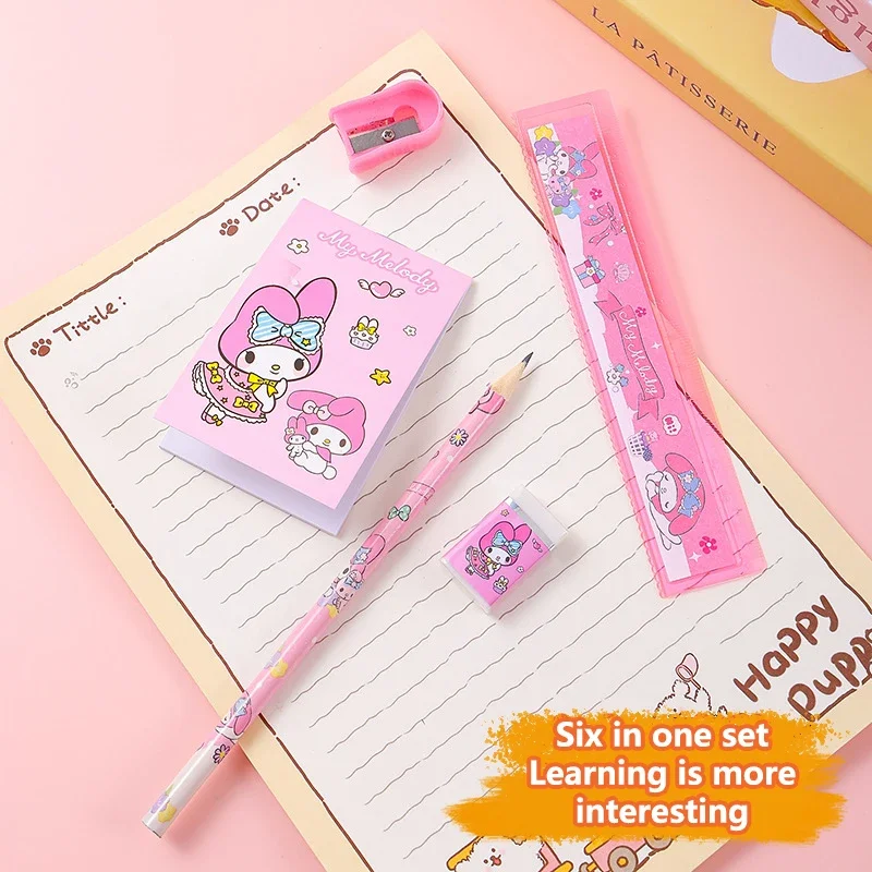 Sanrio My Melody Stationery Set Pencil Eraser Ruler Cinnamoroll Kuromi Kawaii Painting Primary School Supplies for Student Gifts