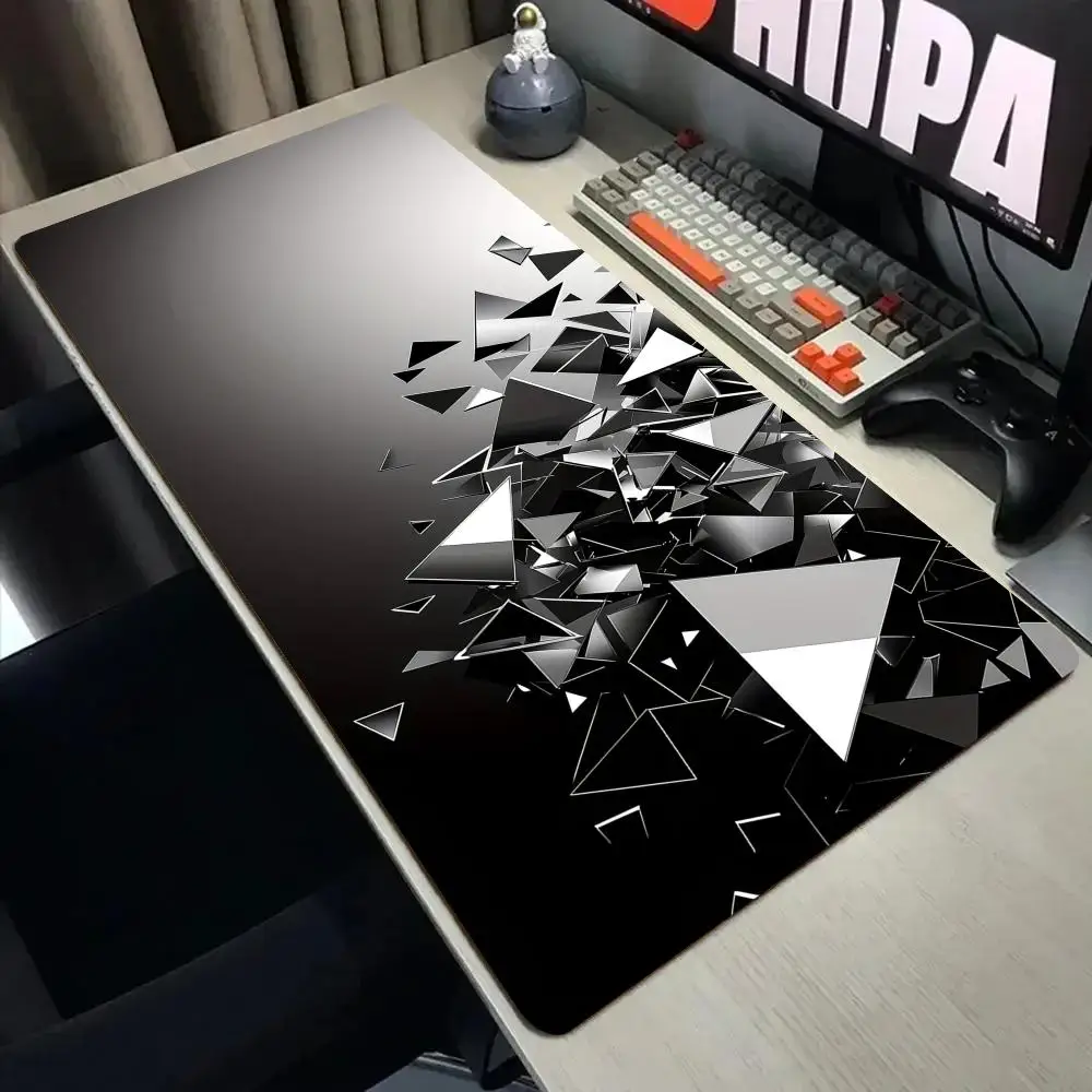 

Черно-серый коврик для мыши с полигональным узором, настольный коврик с прошитыми краями, нескользящий игровой коврик, аксессуары для ПК, коврик для клавиатуры, коврик для мыши