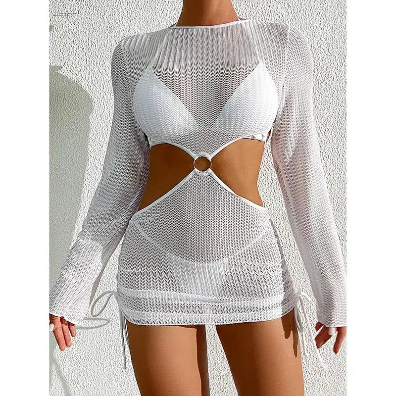 Nadanbao dreiteiligen Bikini Set Badeanzug Frauen Mode Mesh Cover-Up Strand Badeanzug weibliche Langarm rücken frei Cross Bikini