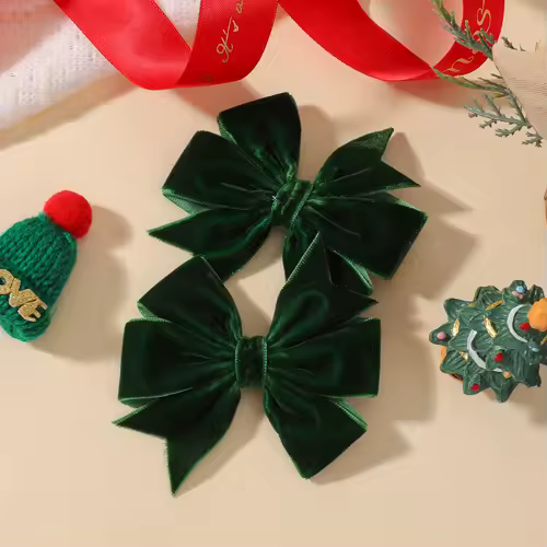 2pcs/set Handmade Velvet Bow Hair Clips for Baby Girls Vintage Christmas Red Green Bowknot Hairpins Barrette Hair Accessories - Image 8