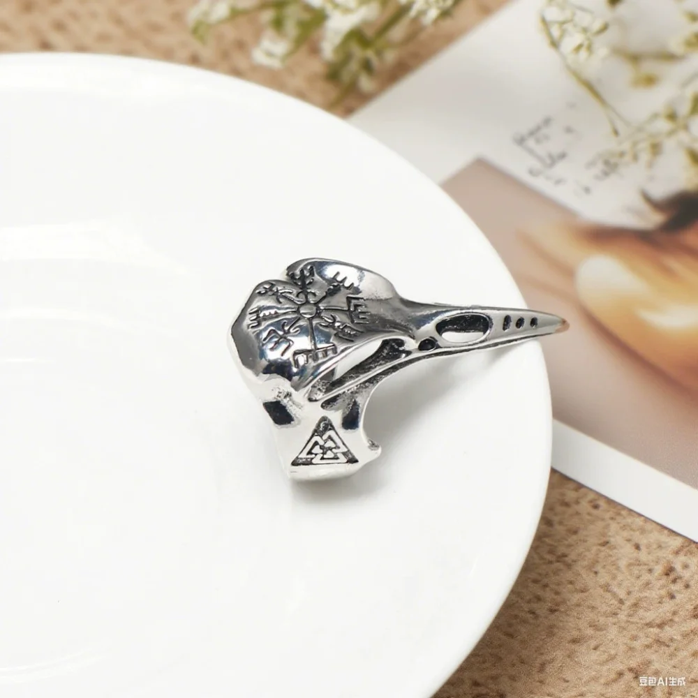Retro Bully Viking Rune Crow Bone Ring Fashion Men's Punk Hip Hop Creative Trend Niche Finger Ring Accessories Gift