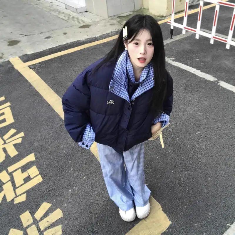 

Зимняя новая модель дизайна, ложная двухсекционная куртка на хлопковой подкладке, женское универсальное студенческое свободное пальто сохраняющего тепло