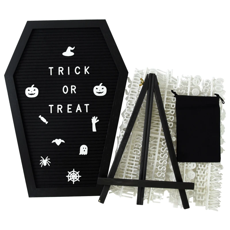 Letter Board Figurine Wood Tripod Felt Cloth Wood Spooky Letter Board Halloween Party DIY Decoration Message Board