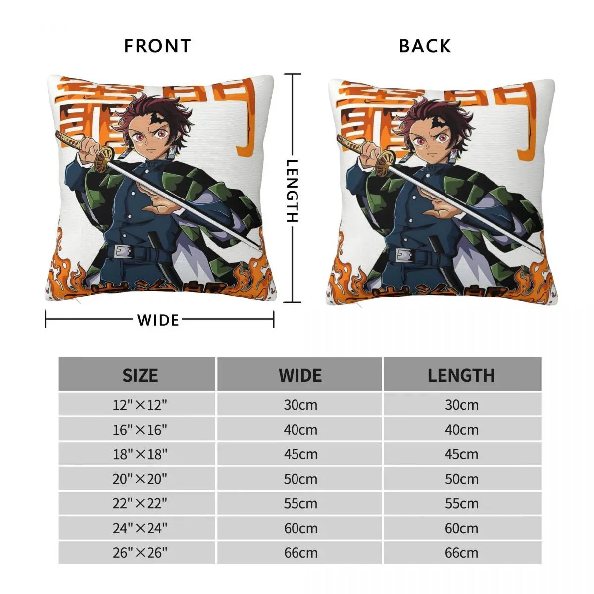 Kamado Tanjiro Pillowcase Polyester Linen Velvet Pattern Zip Decor Pillow Case Car Cushion Cover 45x45