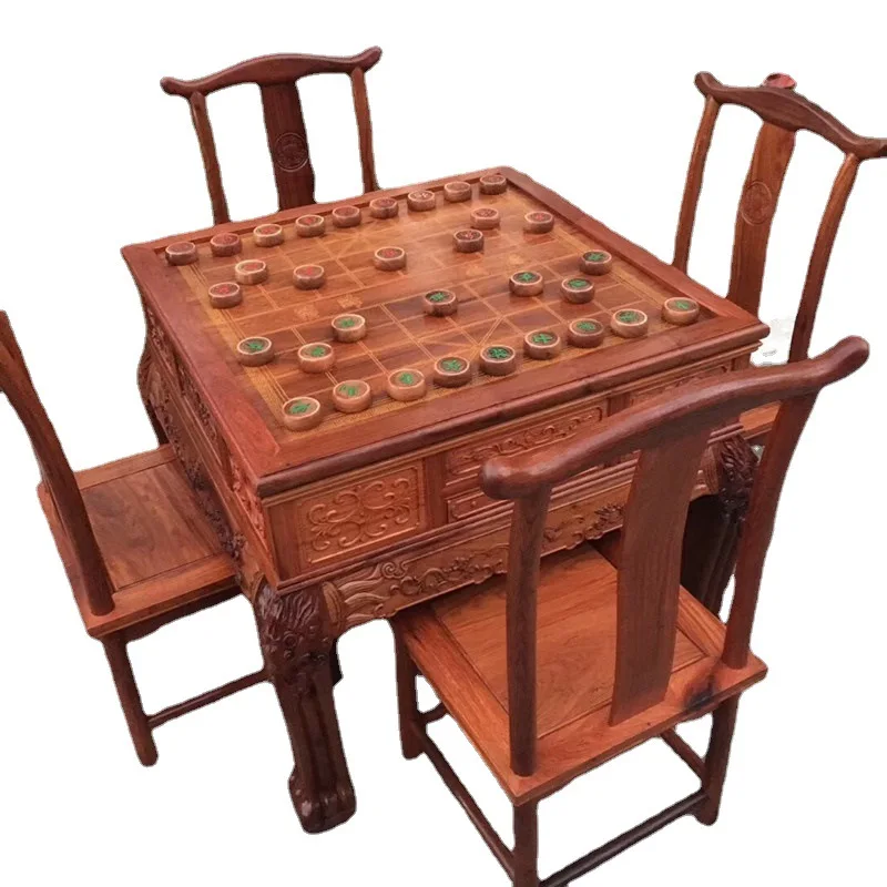 Three-purpose tea table blood sandalwood mahogany furniture functional leisure five-piece Go table