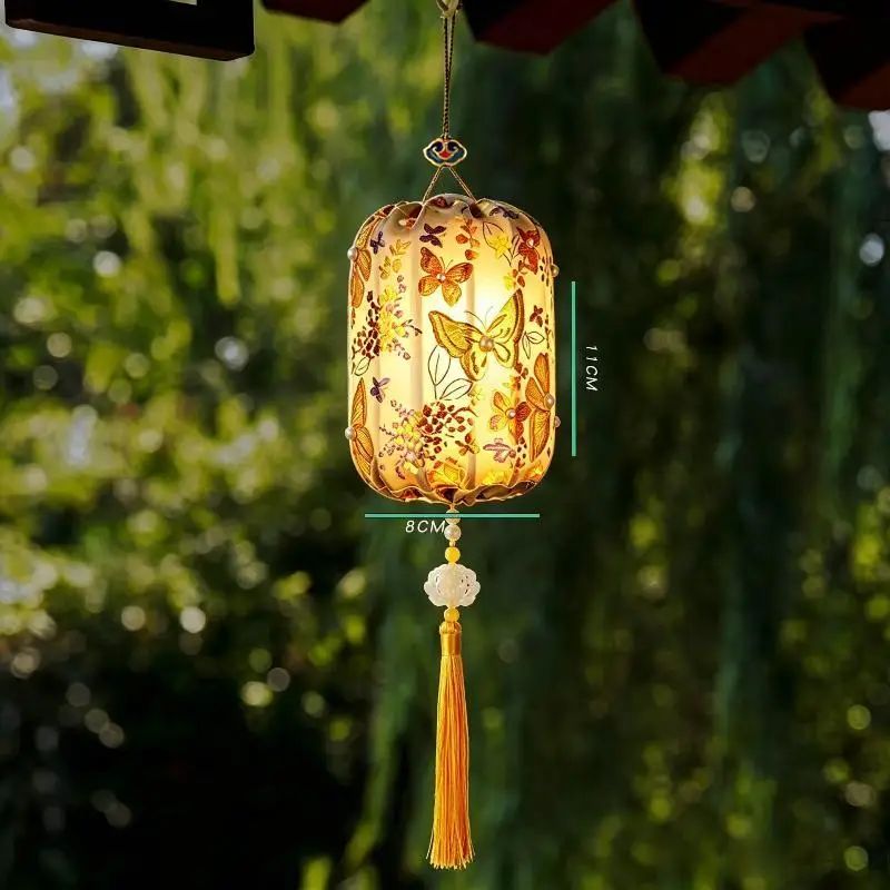 Handheld Retro Toy Handmade Brocade Lantern DIY Glowing Creative Wooden Lamp Kit Portable Vintage Mid Autumn Craft Moon