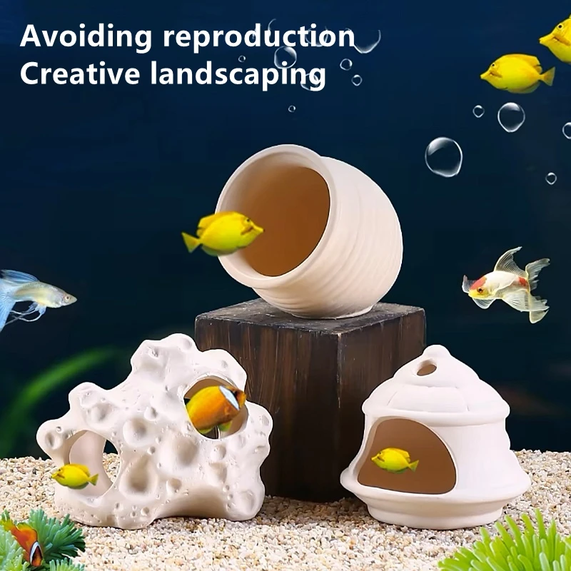 Quality Ceramic Aquarium Decor Fish Shrimps Shelter House Fish Tank Decoration Accessories Pottery Scorpion House Canister 1PC