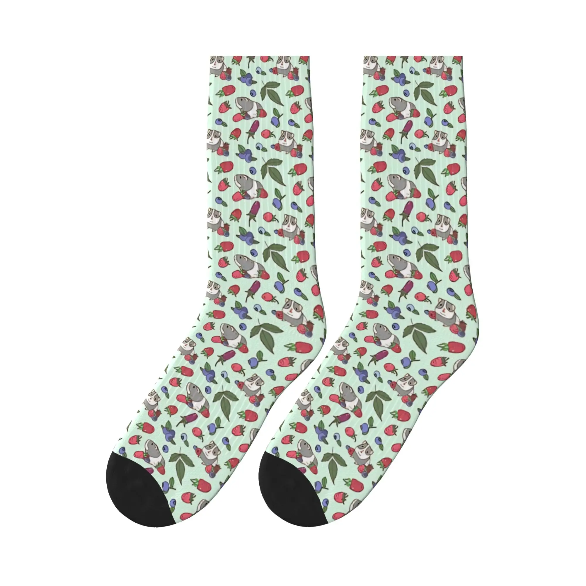 

Men Socks Gray Guinea Pig, Raspberries And Blueberries Pattern In Mint BackgroundStockings Graphic Skateboard Anti Sweat Socks
