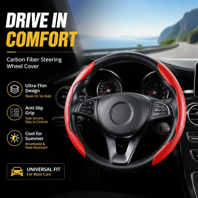 Universal All-season Car Steering Wheel Cover Carbon Fiber Sport Design Ultra-thin Anti-slip D-shape Handle Grip Sleeve for Men