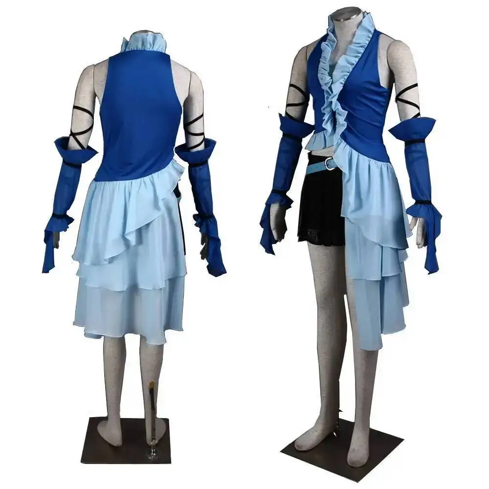 Final Fantasy XII  Cosplay Yuna Lenne Song Cosplay Costume And Earrings Set Halloween Blue Dress Custom Made