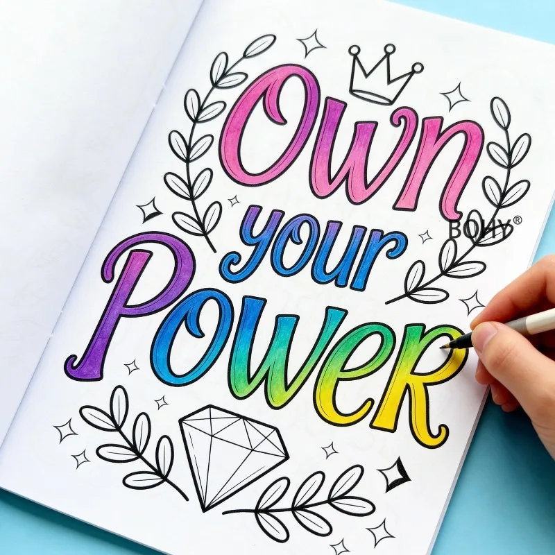 1 Inspirational English Slogan Stress Relieving Coloring Picture Book, 28 Pages, Color Lead Hand Drawn Color Matching Practice