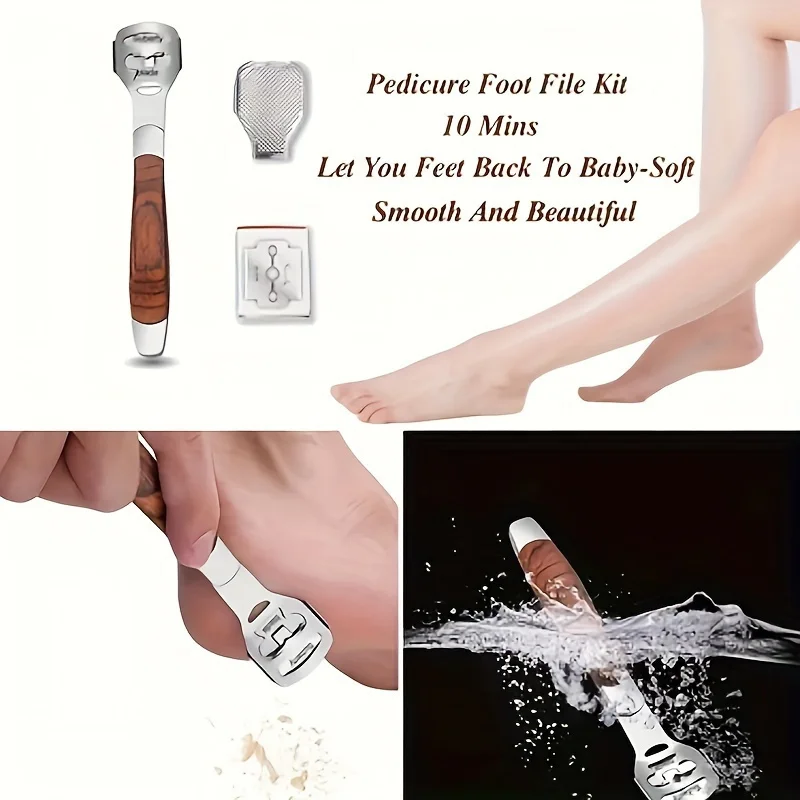 مزيل بشرة القدم من الفولاذ المقاوم للصدأ، 10 شفرات بديلة، أداة العناية بالقدم بدون رائحة للأقدام الناعمة