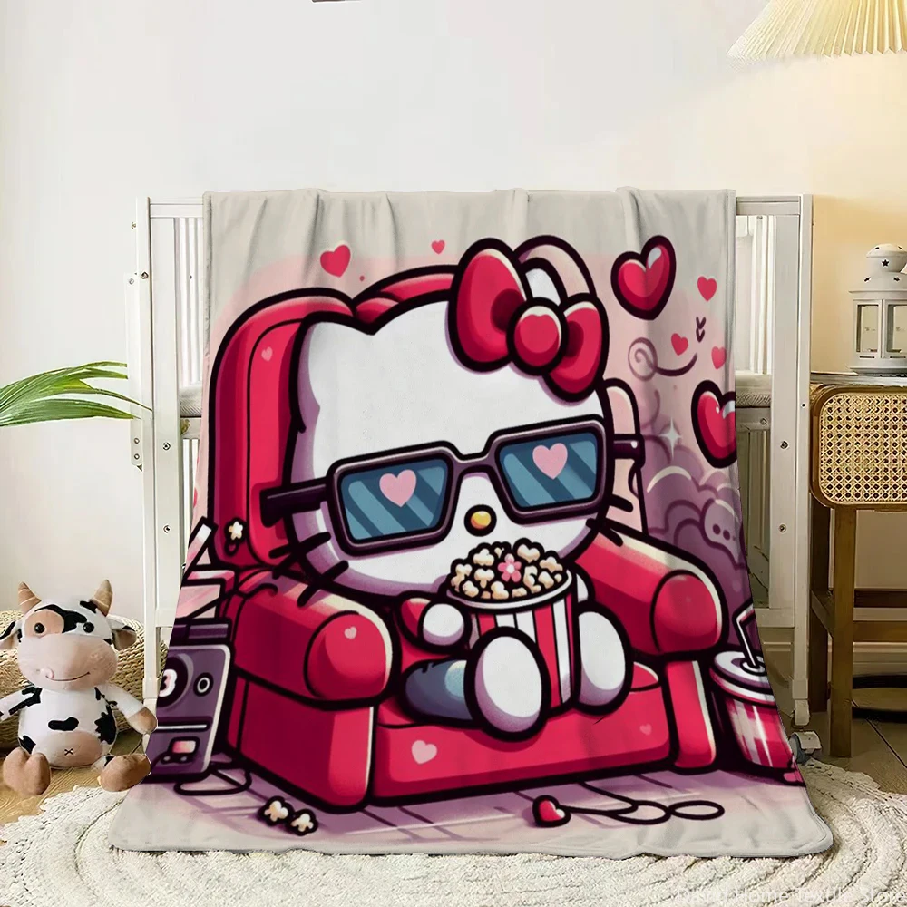 Manta fina de franela con estampado Kawaii de Hello Kitty, manta de viaje de lujo de tamaño King para invierno, sofá para niños, regalo de moda