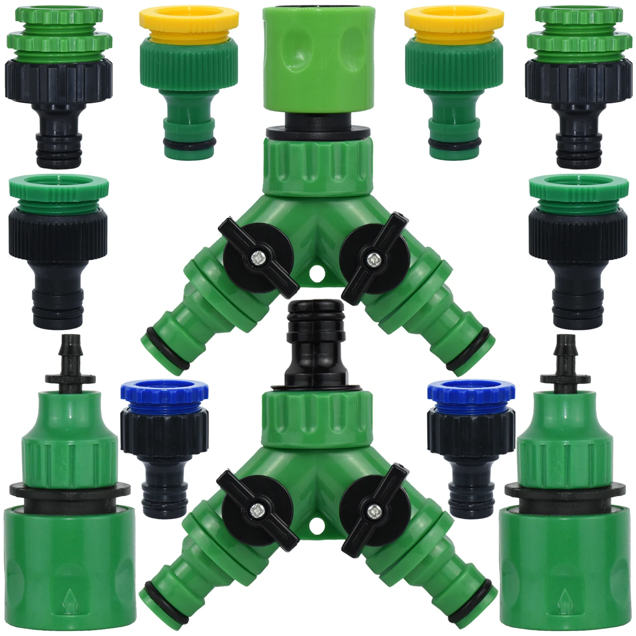 

Garden Sprinkler Hose Connector Y Splitter 2-Way Valve Adapter Quick Connector 3/4'' & 16mm Quick Connector Fittings