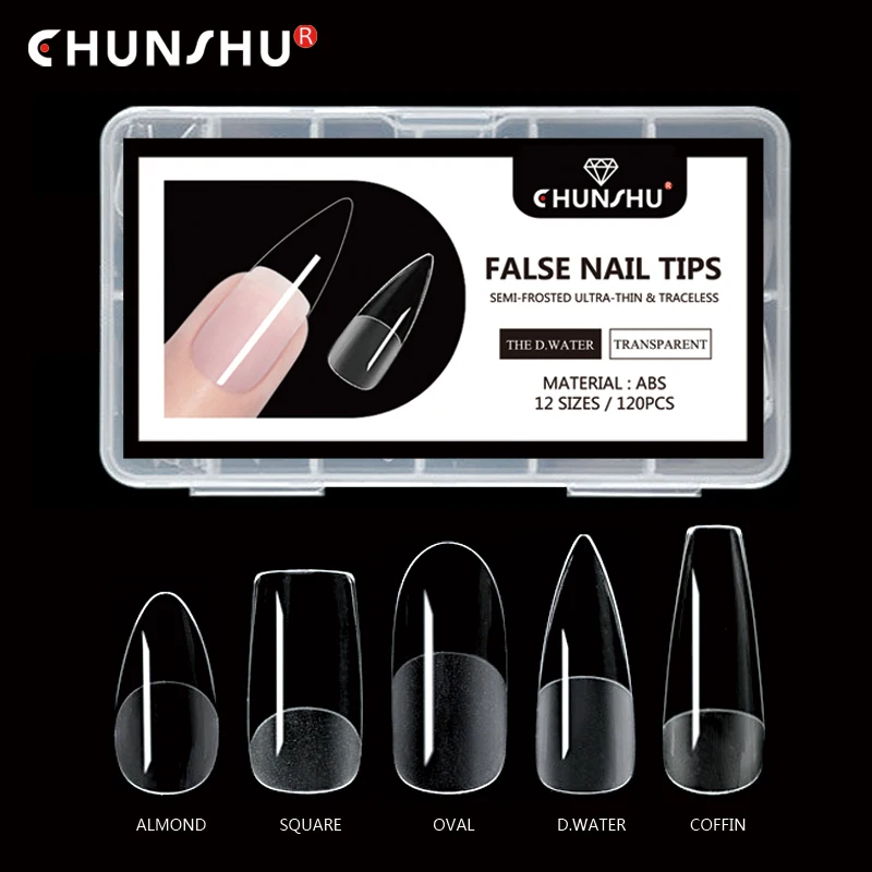 CHUNSHU-uñas postizas de Gel, 120 piezas, Oval, Stiletto, almendra, ataúd cuadrado, francés, para extensión