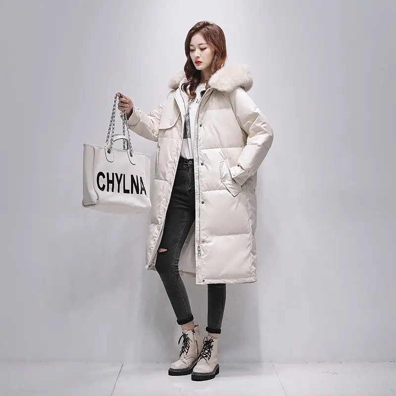 2023 New Women Down Jacket Winter Coat Female Mid Length Version Parkas Fashionabl Outwear Thick Hooded Big Collar Overcoat