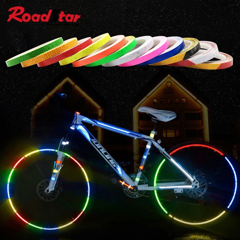 Roadstar-Self-Adhesive Reflective Tape for Bicycles, Fluorescent Warning Strip, Decorative Road Safety Tape, 1cm x 8m