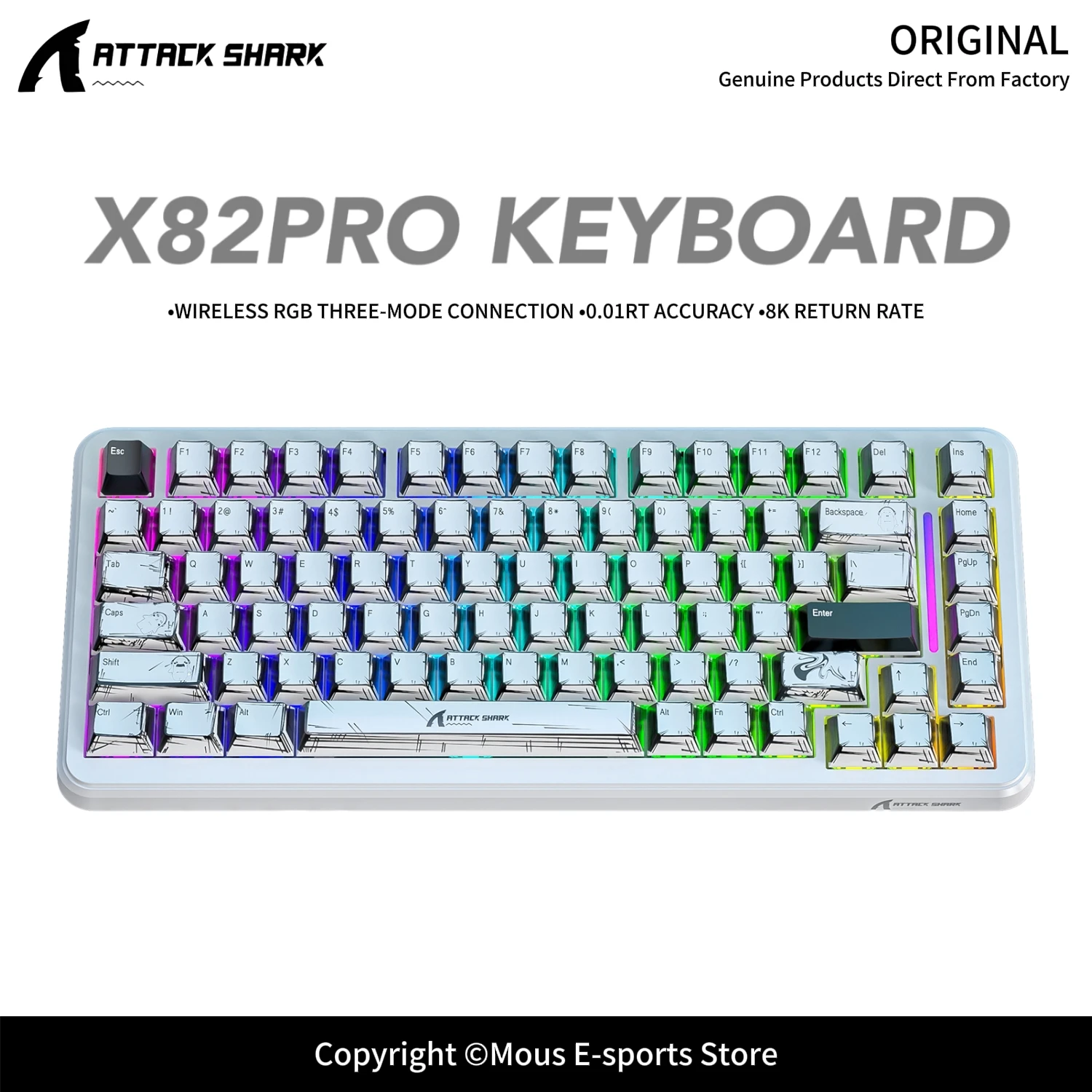 X82Pro HE ATTACK SHARK 8K Polling Rate Magnetic Switch Keyboard Web Driver RGB Backlit Hot Swappable Wireless Keyboard