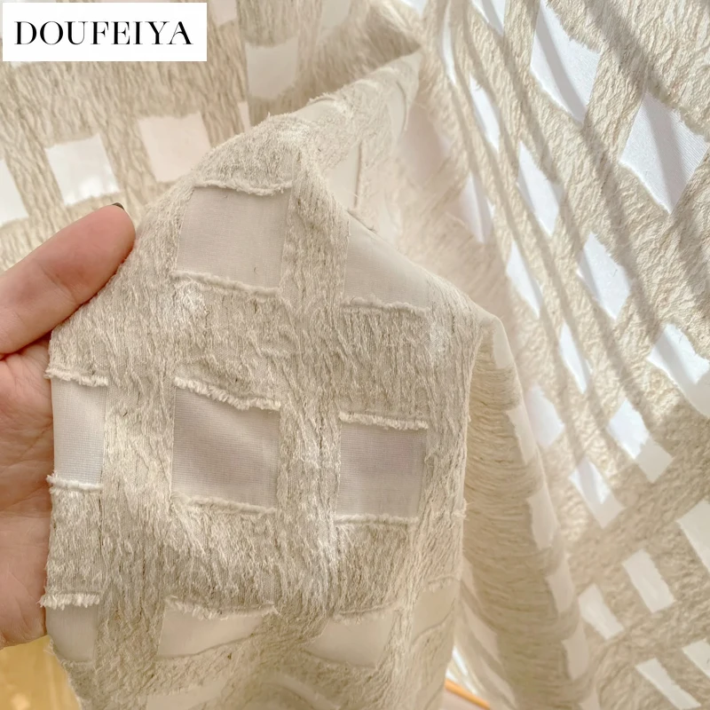 

Custom Size！！Modern Lattice Hollow Light and Shadow Medieval Style Translucent Curtains for Living Dining Room Bedroom Decor