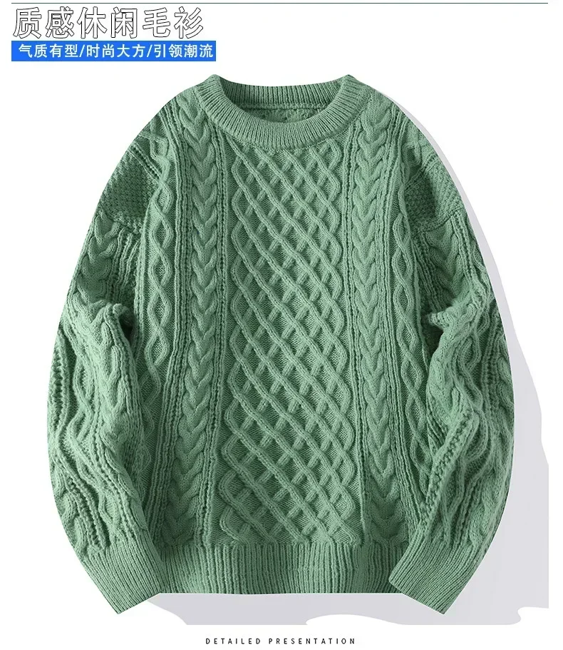 LIBIELIY Men Jumpers Long Sleeve Sweater O Neck Pullovers Vintage Solid Flat Knitted Slight Strech Loose Standard Wool 2025 Wint