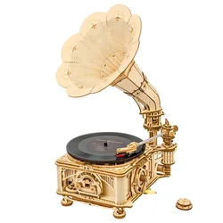 Robotime ROKR DIY Hand Crank Classic Gramophone Wooden Puzzle Model Building Kits Assembly Toy Gift for Children LKB01