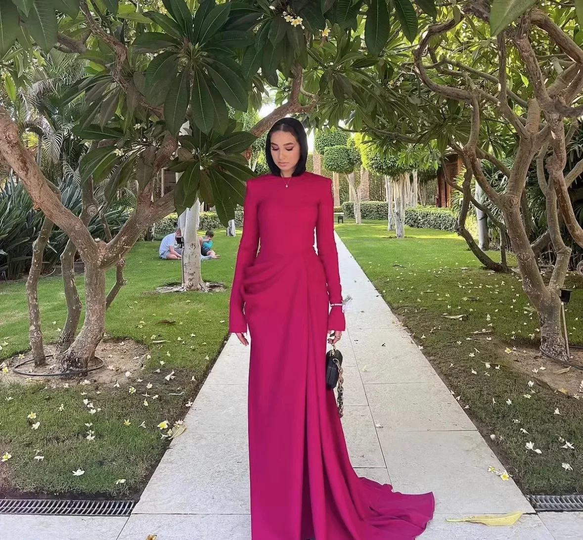 Customized Vintage New Arrival O Neck Long Sleeves Mermaid vestidos de noche vestidos de gala Evening Dresses فستان العيد