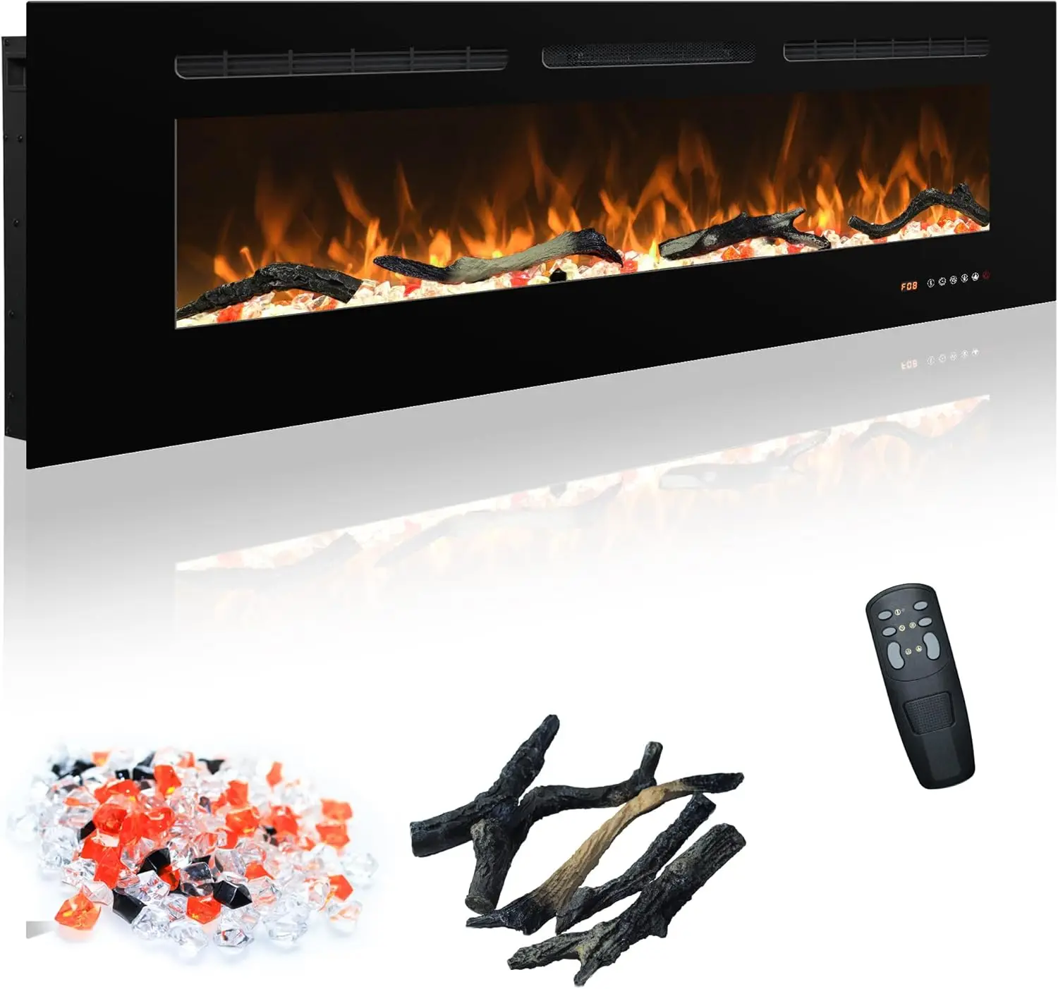 

Black Wall Mounted & Recessed Electric Fireplace for Indoor Use, 169 Flame Color Combinations, Remote & Touch Screen Control