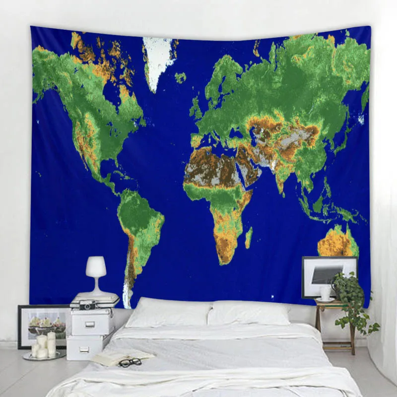 Tapiz colgante de pared con mapa del mundo Retro, tapiz psicodélico, hippie, bohemio, decoración del hogar, manta de fondo, hoja de tela, esterilla de yoga