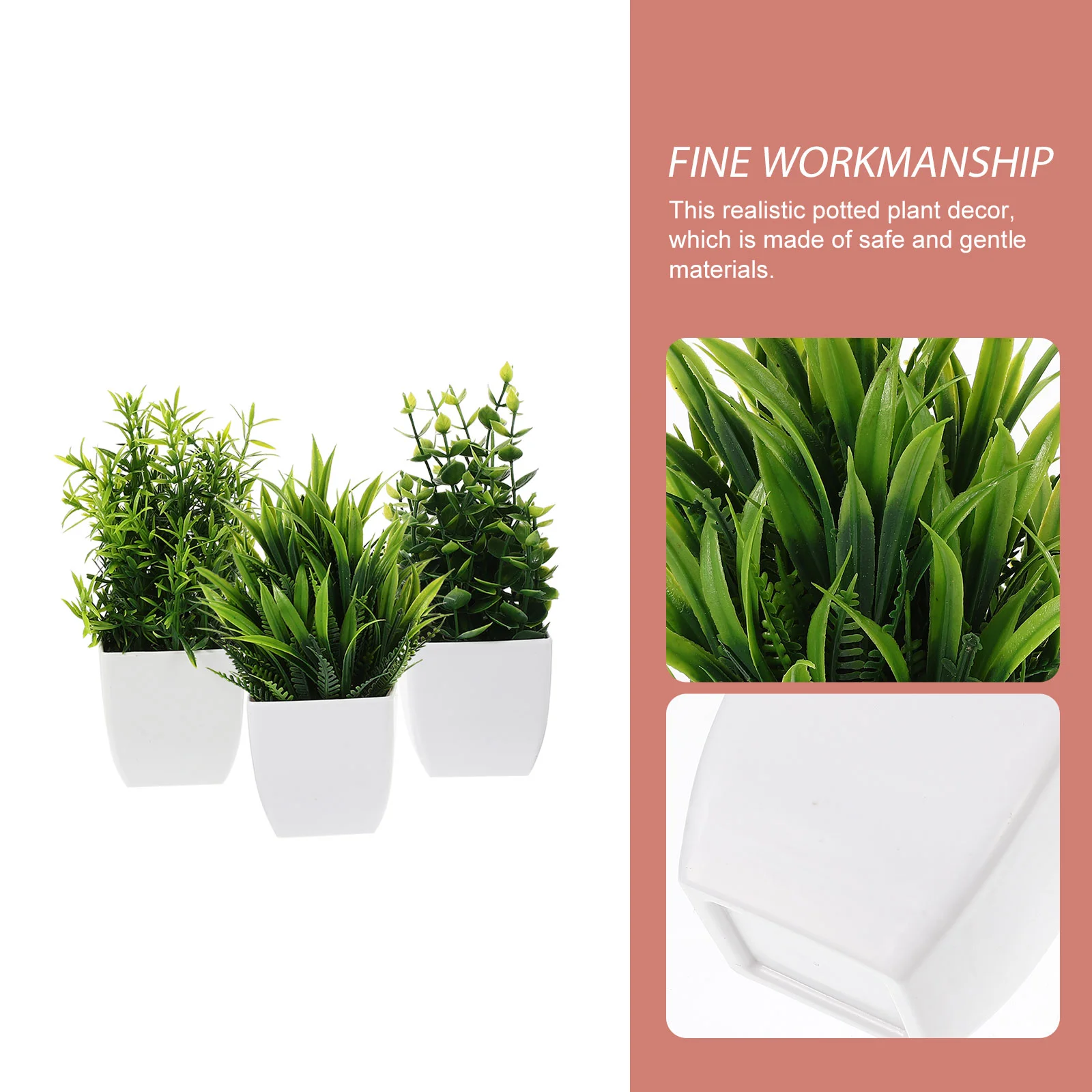 

3 Pcs Mini Artificial Plants Faux Potted Bonsai Decor for Home Office Bedroom Easy Care Premium Material Green naments