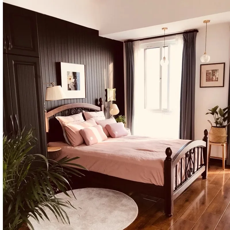 

Североамериканская кровать из черного ореха, американская деревенская кровать из железного дерева, кровать из кованого железа из массива дерева, двуспальные кровати 1,5 м, 1,8 м.