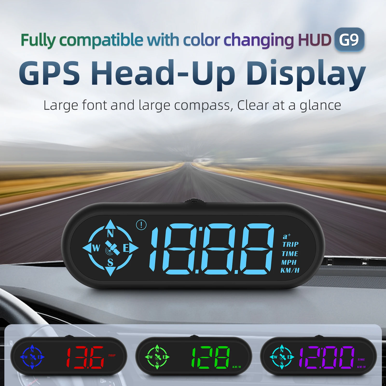 KMH/MPH Heads-Up G9 Display pour compteur de vitesse de voiture grand écran HUD avec alarme de survitesse alerte de conduite fatiguée pour tous