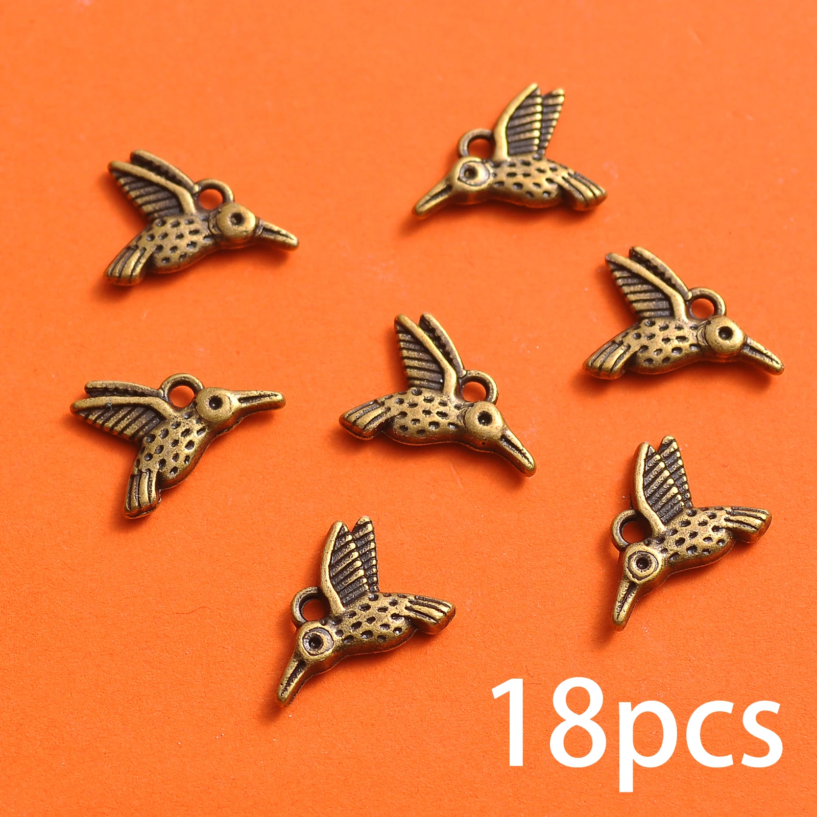 18 Pieces of Vintage Hummingbird Pendants Available in Two Colors, Featuring Fine Polka Dots and Wings in a Flying Bird Design, Suitable for DIY Bracelets, Necklaces, and Earrings, Universal Accessories for Handmade Jewelry Assembly