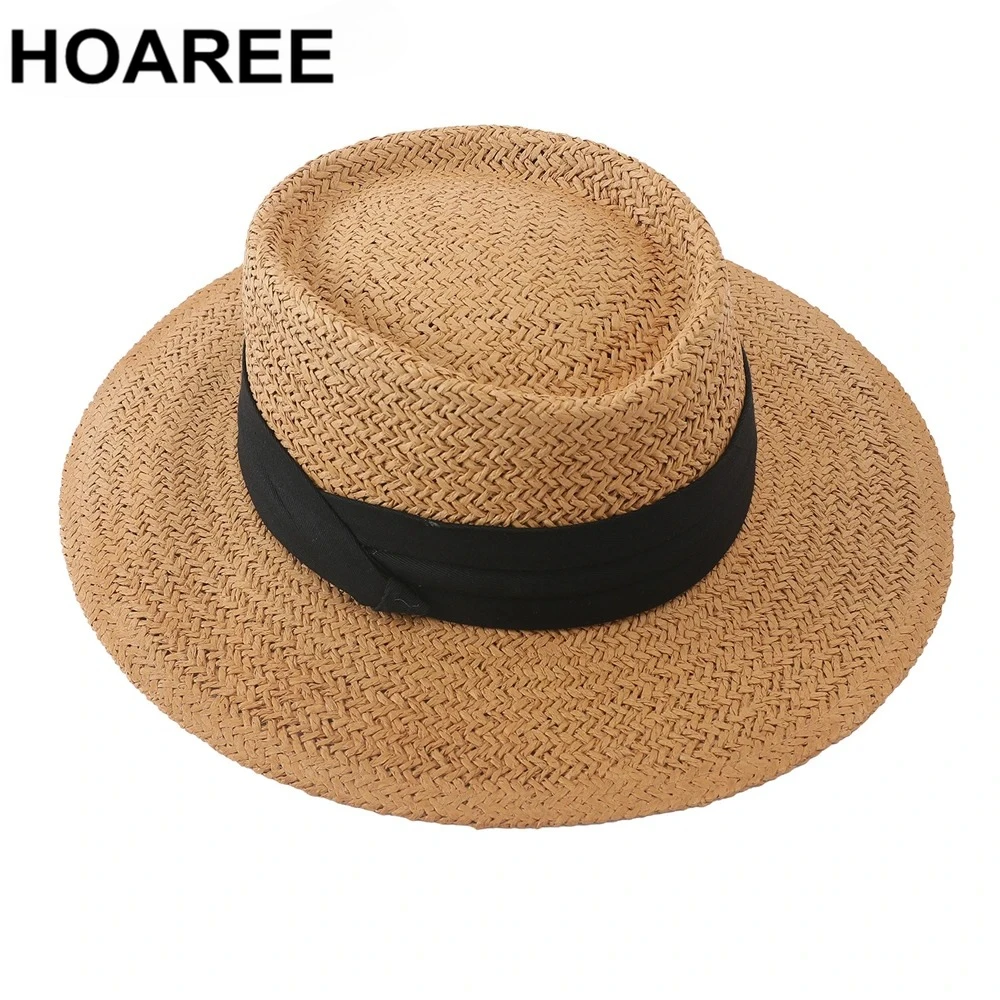 

HOAREE Sun Hat for Women Summer Beach Panama Hat with Black Ribbon Belt New Vintage Design Ladies Sun Protection Straw Hat