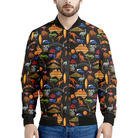 Aboriginal Australian Pattern Zipper Jacket For Men Colorful 3D Printed Long Sleeves Casual Loose Tops Jackets Coat Streetwear