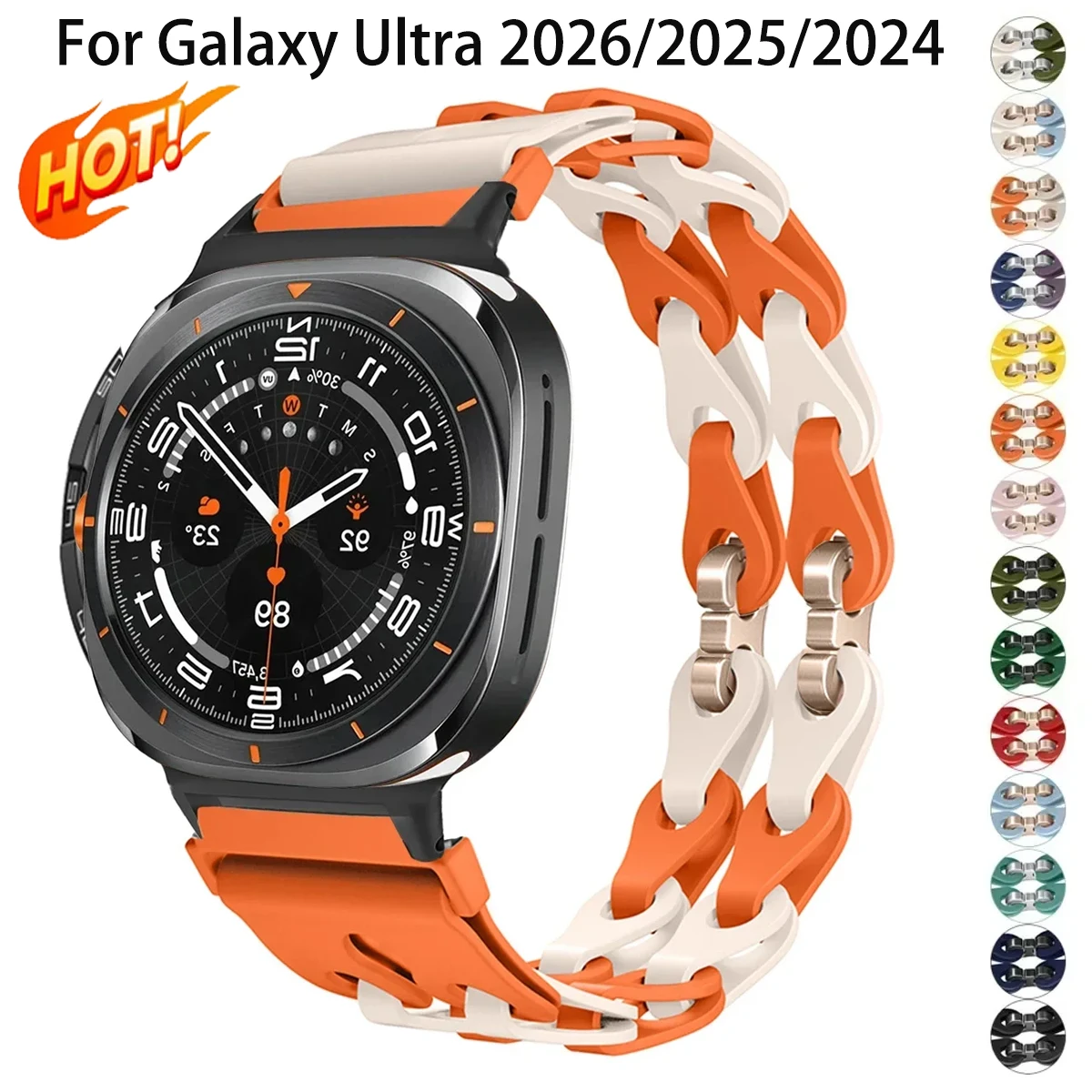 Woman Silicone Chain Strap for Samsung Galaxy Watch 2026/2025/2024 Ultra 47mm Band Bracelet for Galaxy Watch ultra 2026