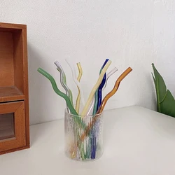 Clear Wavy Glass Straws Smoothies Cocktails Drinking Tableware Healthy Reusable Straws Party Bar Milk Coffee Kitchen Accessories