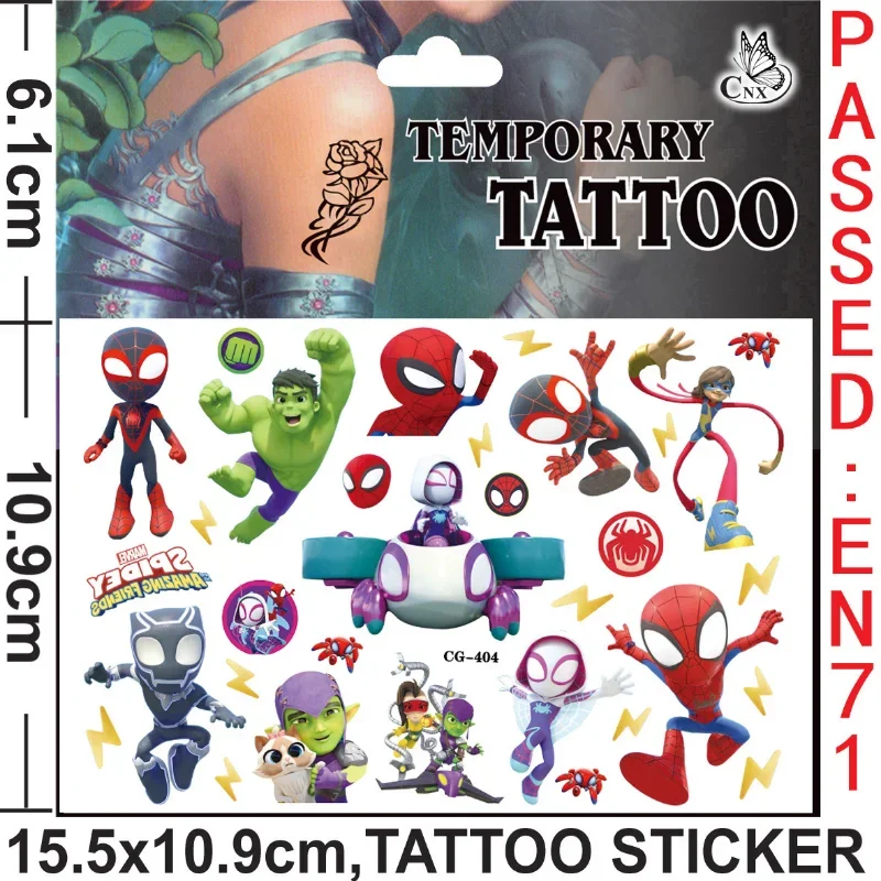 Marvels Spidermans Tattoo Sticker Action Figure Anime Iron Mans Avengers Waterproof Tattoo Sticker for Boy Toy Kid Birthday Gift