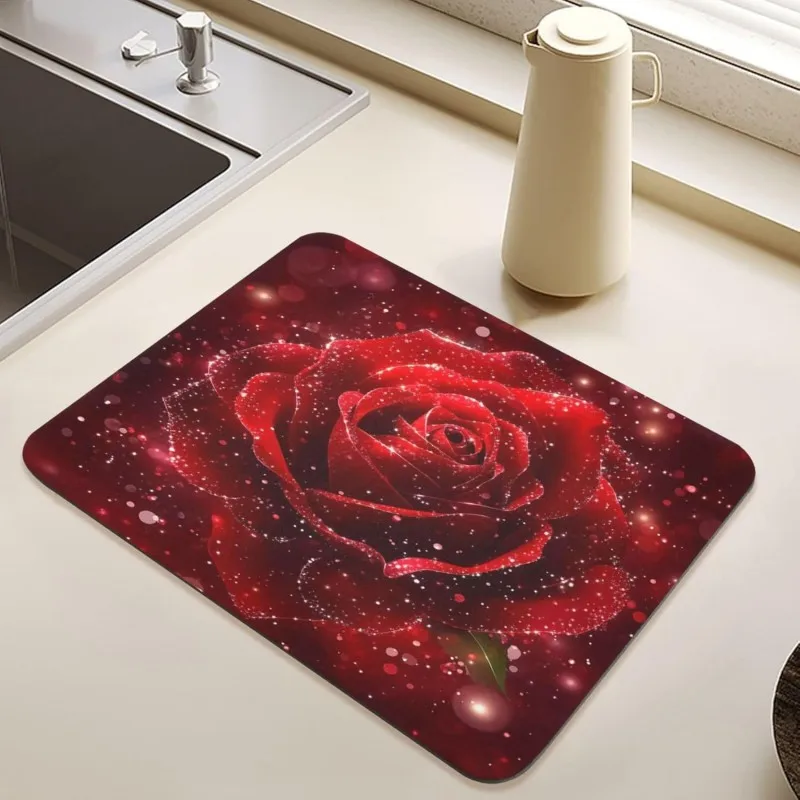 Luxury White Gold Marble Dish Drying Mat Modern Black Vein Kitchen Counter Mat Aesthetic Quartz Coffee Bar Pad Absorbent