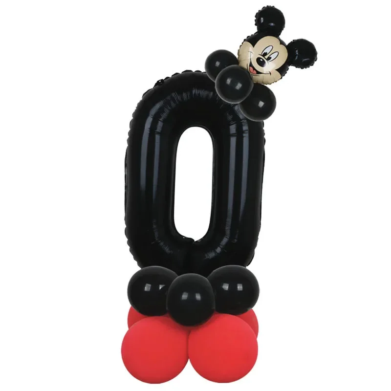 1set Disney Mickey Minnie Mouse Black Red Number Foil Balloon Column Gender Revealing Kids Birthday Party Decoration Baby Shower